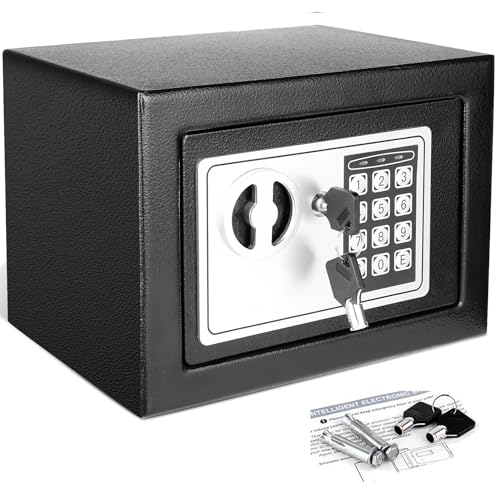 Caja fuerte con llave y teclado numérico, 6,65 L, de acero macizo, resistente al agua y resistente, para casa, oficina, hotel, negocios, joyas, pistola, almacenamiento de dinero en efectivo