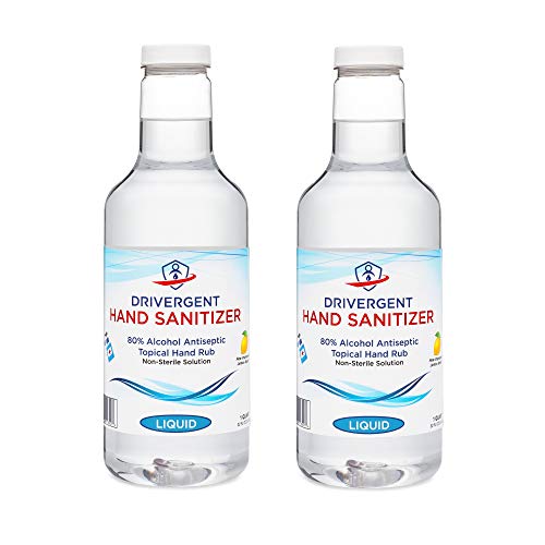 Drivergent Hand Sanitizer, 80% Alcohol Liquid (non-gel), 1 Quart Bottle (Pack of 2), improved lemon scent, refill