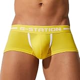 [ジーステーション] ボクサーパンツ メンズ L イエロー 綿コーマ こだわりストレッチコットン メンズボクサー 男性下着 ローライズ タグレス 薄手