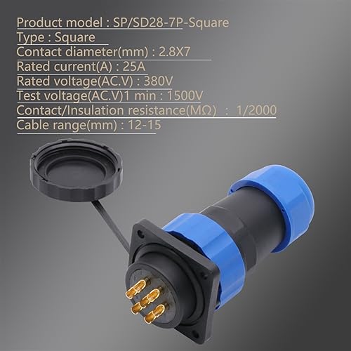 Conector aviación SP/SD28 macho hembra 28MM 7 pines para montaje en panel cuadrado 3