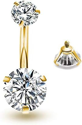 Belly Button Rings Round Cubic Zirconia Navel Barbell Stud Body Piercing (Gold)