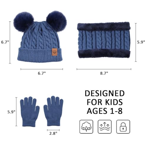 Image of Yuoahcn Kids Winter Beanie Hat Scarf Gloves Set Knit Warm Toddler Winter Cap Gloves Neck Warmer for Boys Girls 1-8 Year