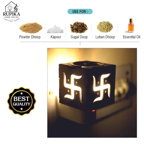 Image of RUPIKA |Swastik Electric Kapoor Dani | Aroma Incense Burner | Camphor Diffuser | Electric Dhoop Dani for Home Office Puja Meditation