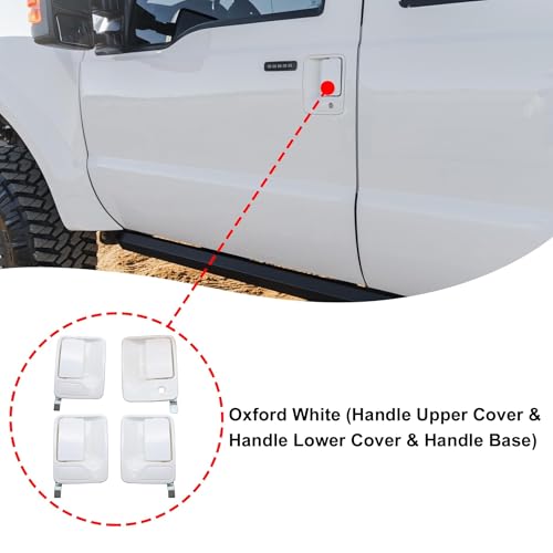 GXARTS 4PCS Exterior Door Handle Compatible with Ford F250 F350 Pickup Truck 1999-2016 Front Rear and Left Right Outside Door Handles Oxford White 7C3Z2522405AA F81Z2626601AAB F81Z2626601AAB