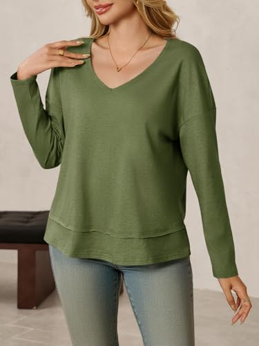 Image of Cicy Bell Womens Long Sleeve T Shirts V Neck Casual Flowy Tops Fall Fashion Loose Fit Basic Tees
