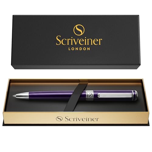 Image of Scriveiner Aubergine Lacquer Ballpoint Pen - Stunning Luxury Pen, Schmidt Black Refill, Best Gift Set for Men & Women, Professional Executive Office, Nice Fancy Designer Pens