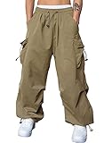 JMIERR Sweatpants Men Loose Fit Casual Drawstring Elastic Waist Wide Leg Tapered Parachute Pants Y2K Hip Hop Baggy Joggers,US 34(M),Khaki