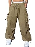 JMIERR Men's Cargo Pants - Casual Parachute Pants Wide Leg Trousers Beam Feet Harem Baggy Joggers for Trendy Street Wear,US 36(L),Khaki