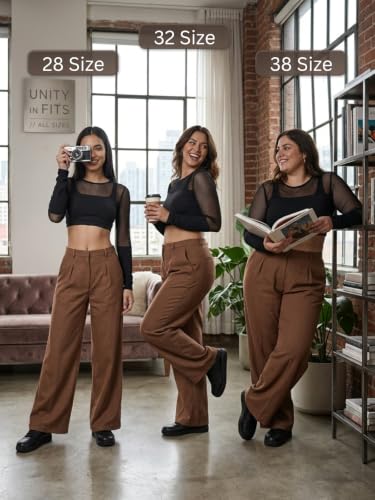 Image of Leriya Fashion Women High Waist Polycotton Formal Trousers | Summer Breathable Wide Leg Pants with Pockets |Casual, Office & Travel Outfits