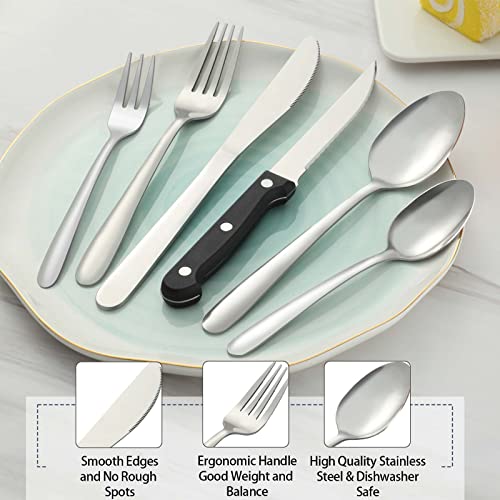 Pleafind 72 piezas, juego de cubiertos para 12 personas, cuberteria plateada de acero inoxidable que incluye cuchara, cuchillo, tenedor, cuchillo de carne, apto para lavavajillas - imagen 3