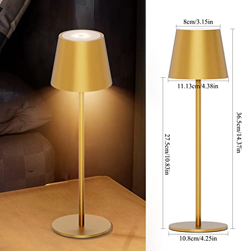Ralbay 2 Pack Rechargeable Led Table Lamp,Portable Gold Outdoor Table Lamp Waterproof 3W 5000Mah Battery Desk Lamp,Stepless Dimmable Metal Table Light For Outdoor Restaurant Home Patio Light(Gold) #TOP4