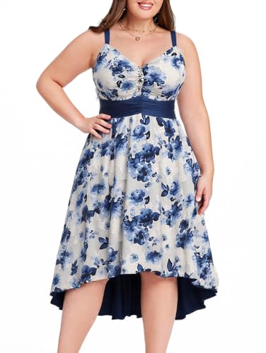 Image of ROSE GAL Women Plus Size Floral Sundress High Low Midi Sleeveless Cami Flowy Dress