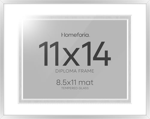 Image of Homeforia 11x14 Diploma Frame Silver, High End Metal 11 x 14 Certificate Frames with Mat 8.5 by 11, 11by14 Document Frame Matted to 8.5x11, Award Graduation Frames, Tempered Glass, Wall Kit, Set of 2
