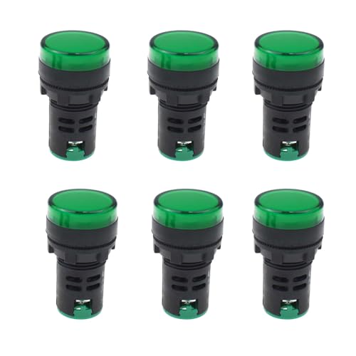 6PCS LED Indicator Pilot Light AD16-22D AD16-22DS Power LED Indicator Light Signal Light mounting Hole 22mm (ACDC6V,Green)