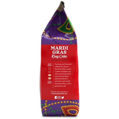Image of Community Coffee Mardi Gras King Cake Flavored 12 Ounces, Medium Roast Ground Coffee, 12 Ounce Bag (Pack of 2)