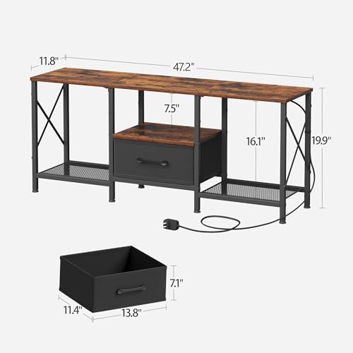 LED TV Stand with Fabric Drawer, Entertainment Center for 50 55 Inch TV, Industrial TV Console Table with Open Storage Shelves for Living Room, Bedroom, Rustic Brown - Image 4