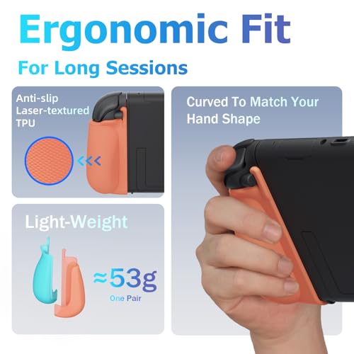 Image of MystiForge Split Grips for Nintendo Switch 2 Joycon 2 - Ergonomic, Anti-Slip TPU, Quick Release & Lightweight (Blue&Orange)