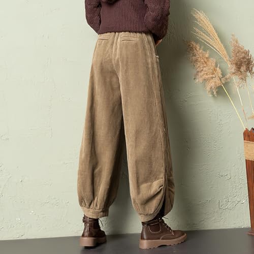 chouyatou Women's Winter Loose Baggy Sherpa Lined Corduroy Pants Elastic High Waisted Wide Leg Trouser2