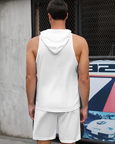 Turetrendy Men's Tracksuit 2 Piece Sleeveless Hooded Workout Tank Top And Shorts Casual Athletic Sports Hoodie Shorts Set White Xl #TOP2