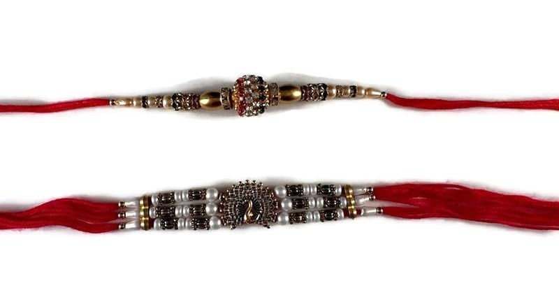 SarvamSet of 2 Rakhi Raksha Bandhan strands Bracelet Gift for your Brother Indian Rakhi Raksha Bandhan Festival 3 Loop Rakhi (25 Inches)