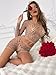 Kimfeng Women's Lingerie for Women Sexy Leopard Print Bodycon Mini Dress Sheer Long Sleeve V-Neck Dresses Stripper Outfit Mesh Chemise Babydoll Beige