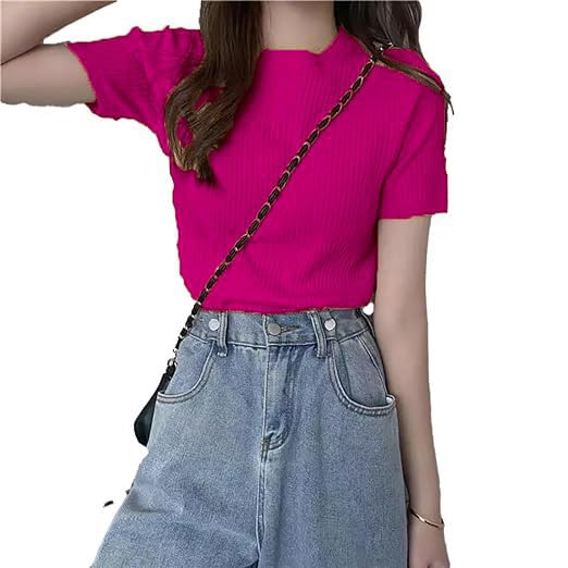 HIFZAA Womens Cotton Half Sleeve Stretchable Ribbed Tank top for Girls XS to 2XL HIFZAA Womens Cotton Half Sleeve Stretchable Ribbed Tank top for Girls XS to 2XL
