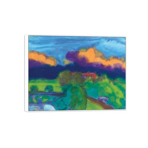Toile paysage 50x40cm déco salon moderne cadre blanc épuré