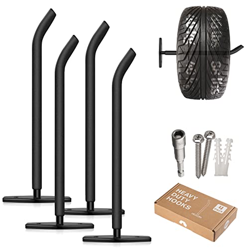 Sunvfafa Tire Rack Wall Mount, 10 Inch Large Garage Hooks Heavy Duty Storage, Ladder Hooks For Hanging, Garage Organizer For Garden Hose Holder, Folding Chairs, Power Tool, Bulk Items (88Lb, 4 Pack) #TOP6