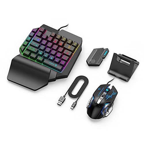 Einhand-RGB--Tastatur und Maus mit Hintergrundbeleuchtung, USB-Kabel, -Tastatur-Set mit Mäusen, Tastatur, Konverter-Adapter, Telefonhalterung und Typ-C-Kabel, kabellose 5.0-Verbindung