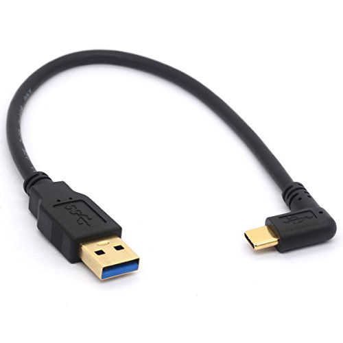 Cable de extensión USB tipo C chapado en oro, USB 3.0 macho a 90 grados ángulo recto tipo C para tabletas, smartphones, como Samsung Galaxy S8, MacBook, LG V20, etc. con conector USB C, 25 cm