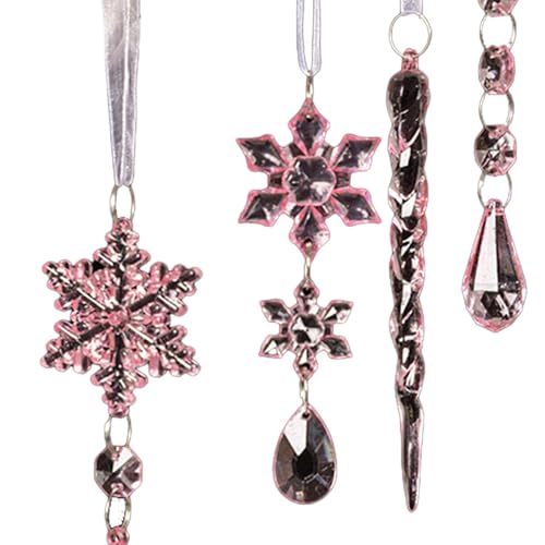 Tachiuwa 3x5x Snowflake Ornaments for Christmas Tree Hanging Acrylic Icicle Drops