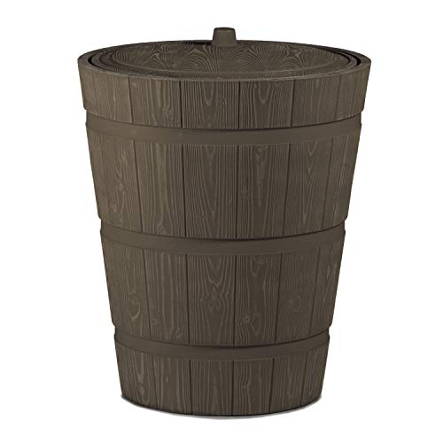 Regentonne rund Regenwassertank Rustico mit 275 Liter Volumen in der Farbe braun aus UV- und witterungsbeständigem Material. Frostsicherer Regenwassertonne BZW. Regenfass mit kindersicherem Deckel