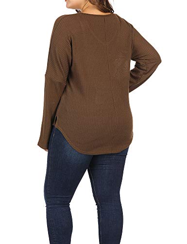 Allegrace Women Plus Size Lightweight Knit Pullover Sweaters Long Sleeve Sweater Shirts Coffee 4X