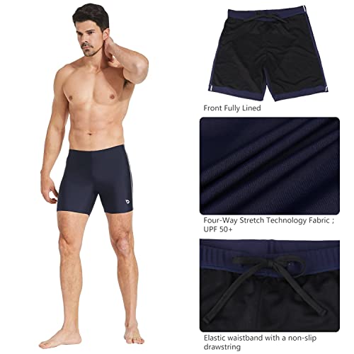 Baleaf Men's Athletic Quick Dry Compression Square Leg Jammers Swim Brief Swimsuit Navy White Size M #TOP3