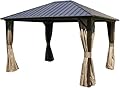 Kozyard10'x12' Hardtop Gazebo Permanent Metal Pavilion with Netting and Shaded Curtains for Patio, Backyard, and Deck - Galvanized Steel Outdoor Aluminum Canopy, Double Roof Gazebo (Brown)