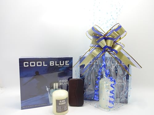 Coffret cadeau pour lui : parfum Cool Blue, douche, manucure et bougie