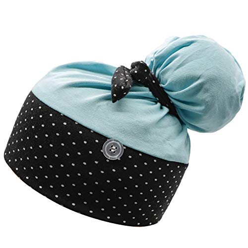 Image of Women Working Caps Knit Work Hat with Button Ponytail Hat Stripes and Solid Colors Handmade