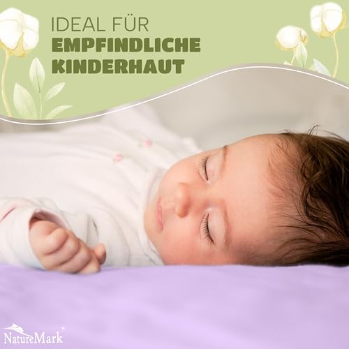 NatureMark Kinder Spannbettlaken 70x140 cm – Weiches Jersey, 100% Baumwolle, 2er Set für Babybett und Kinderbett, Flieder/Lavendel – Ansicht 3