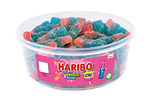 HARIBO Bubblegum Bottles Z!ng Fizzy Gummy Sweets Tub 75 Pieces 638g Sour Bubblegum Flavour Candy Sweets