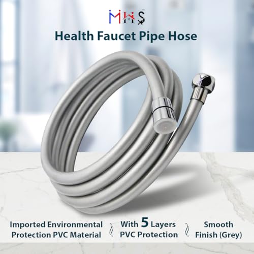 Image of MHS Premium Health Faucet Hose Pipe - Flexible Gray PVC Tube for Bathroom Hand Shower & Faucet | Durable & Leak-Proof | Heavy Duty Brass Fittings | Made in India (1 Meter)