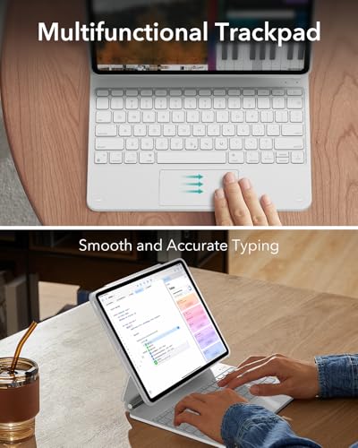 Image of ESR for iPad Air 13 Inch Case Keyboard M4 /M3 /M2 (2026 /2025 /2024), Easy-Set Magnetic Stand, Portrait /Landscape Mode, Removable Case with Multi-Touch Trackpad, Rebound 360 Series, White