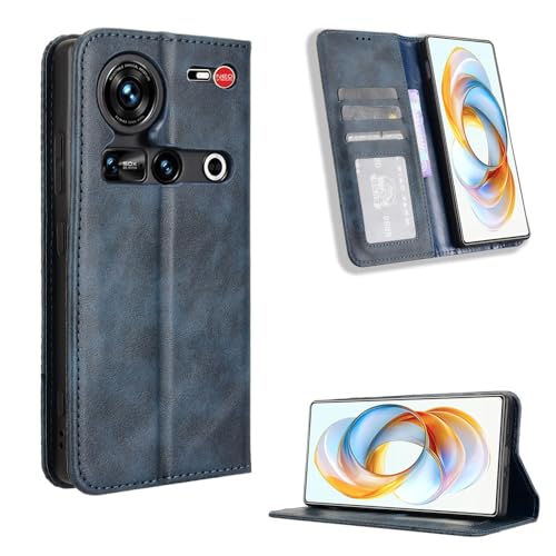 Étui pour ZTE Nubia Z70 Ultra housse portefeuille en cuir bleu pour modèles NX733J et NX736J