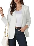 Kelyaa Womens One Button Blazer Casual Open Front Long Sleeve Suit Jackets Business Work Office Blazers with Pockets White
