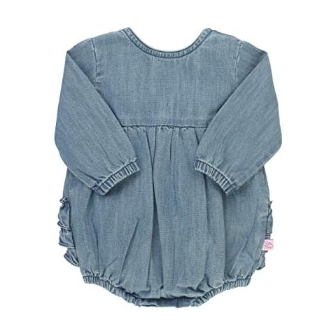 RuffleButts® Baby/Toddler Girls Light Wash Denim V-Back Bubble Romper - 0-3m Cover
