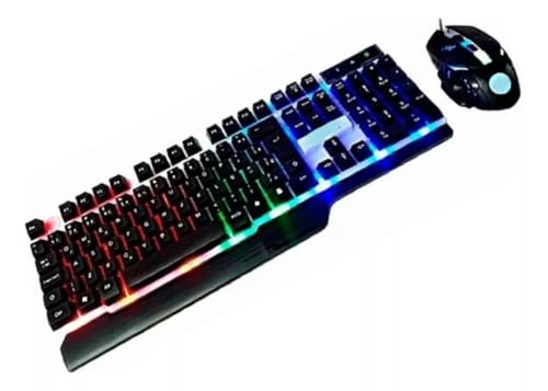Kit Teclado e Mouse Gamer Semi-mecânico LED RGB, 1600 DPI, Resist...