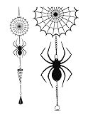 Ebros Gift Arachnid Spider Web Cobweb Black Coated Steel Metal Wall Hanging Wind Chime with Beads Home and Patio Decor Gothic Halloween Macabre Spiders Webs Mobile Noisemaker