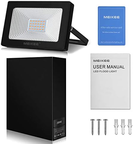 MEIKEE Led Floodlight Outdoor, 20W LED Security Light, IP66 Waterproof 1700LM Super Bright led Spot Lights 2700K Warm White Light for Garden, Yard, Garages, Warehouse, Patio, Billboard