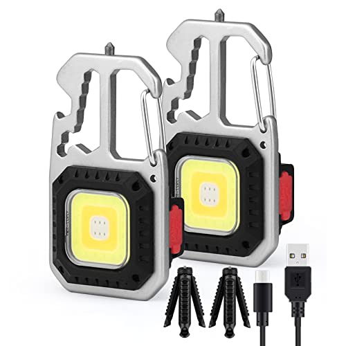 Glovios 2PACK COB Schlüsselanhänger-Taschenlampe,Mini Taschenlampe,Wiederaufladbare Notlicht 800 Lumen,Mini LED Arbeitsleuchte,Tragbare Taschenlampe,Mechanikerlicht für Camping,Notfall ((2Pcs+Stand))