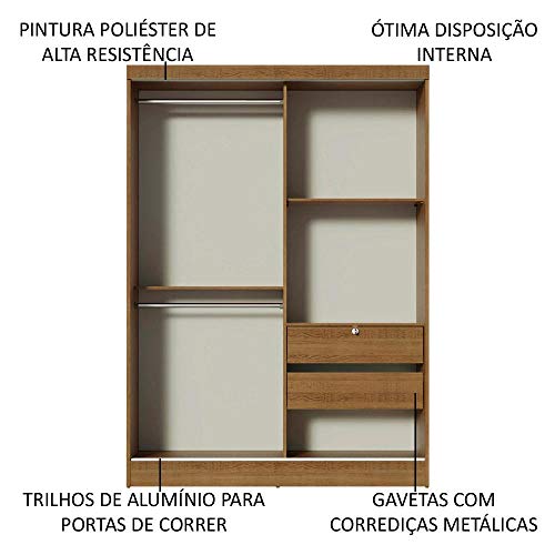 Guarda Roupa Solteiro Madesa 10445Za Kansas 2 Portas Correr Rustic