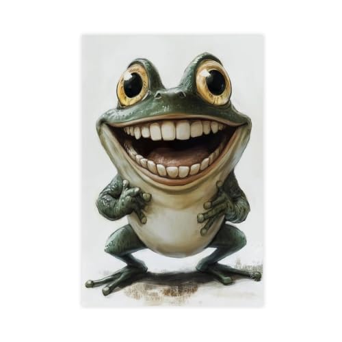 Poster grenouille humoristique avec grandes dents en toile pour deco de chambre 50x50 cm